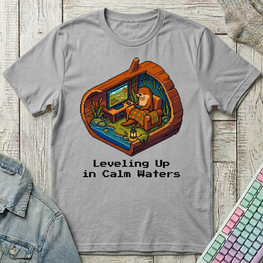 Cozy Otter Gaming Den T-Shirt - Cozy Otter Gaming Den_sport_grey