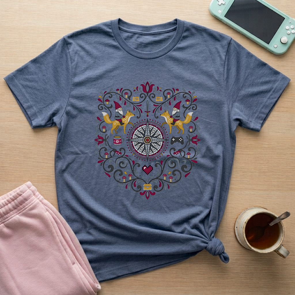Cozy Quest Folk T-Shirt - Cozy Quest Folk_heather_indigo