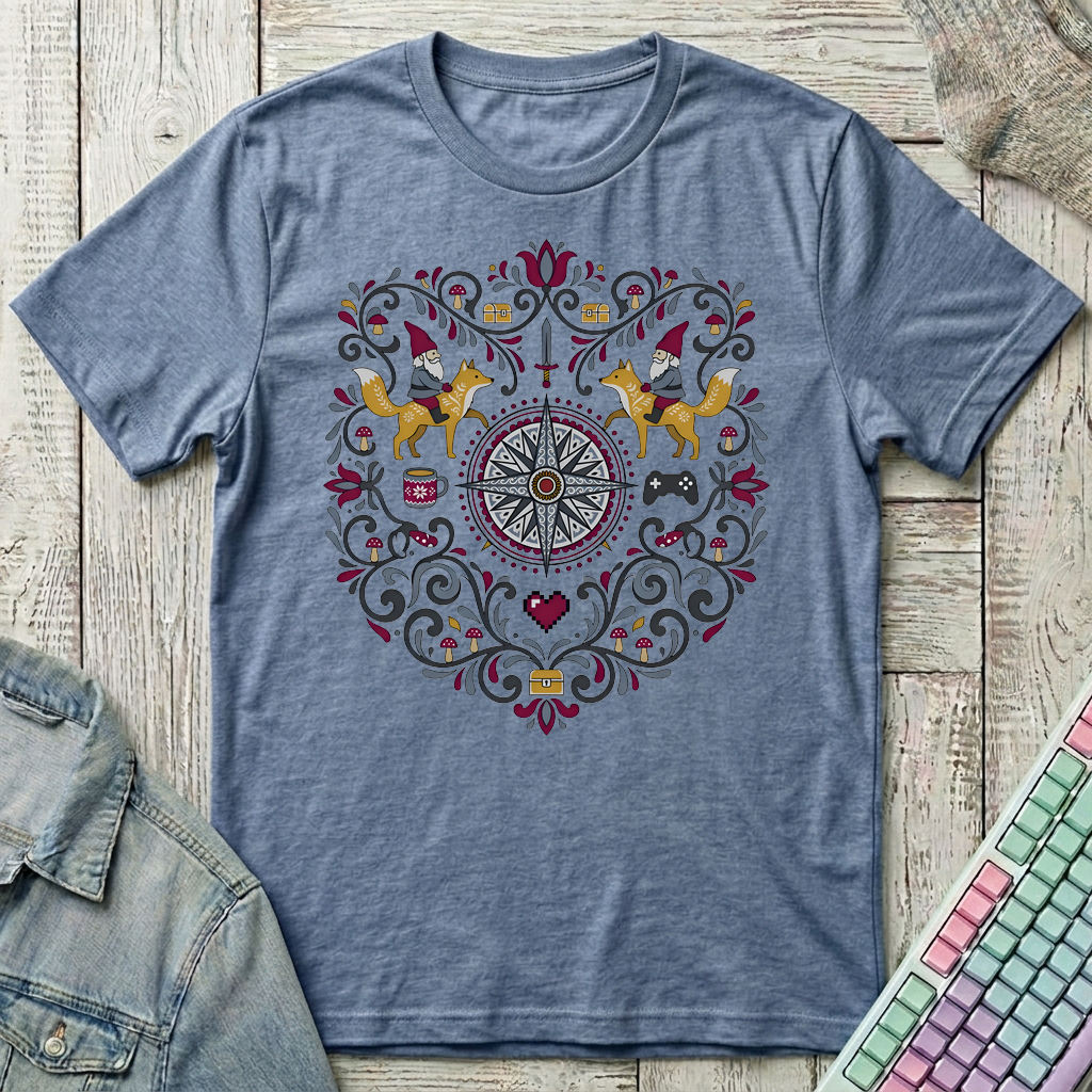 Cozy Quest Folk T-Shirt - Cozy Quest Folk_heather_indigo