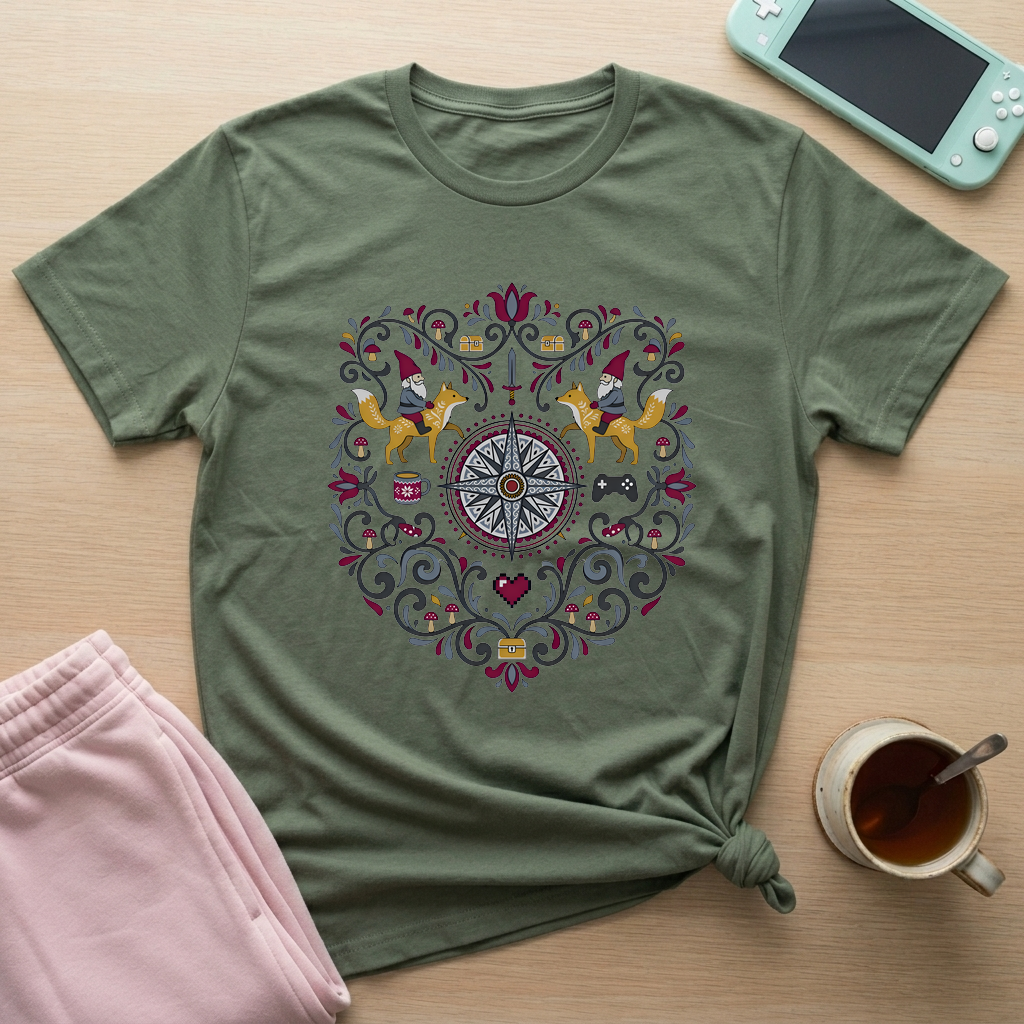 Cozy Quest Folk T-Shirt - Cozy Quest Folk_military_green