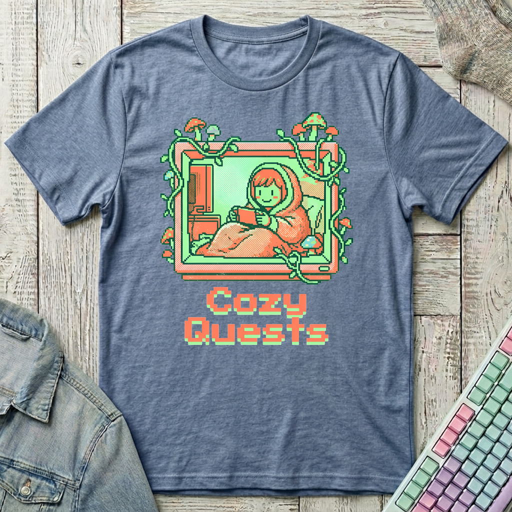 Cozy Quests T-Shirt - Cozy Quests_heather_indigo