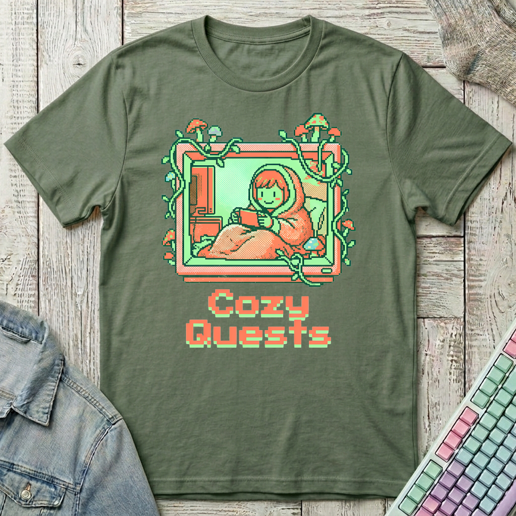 Cozy Quests T-Shirt - Cozy Quests_military_green