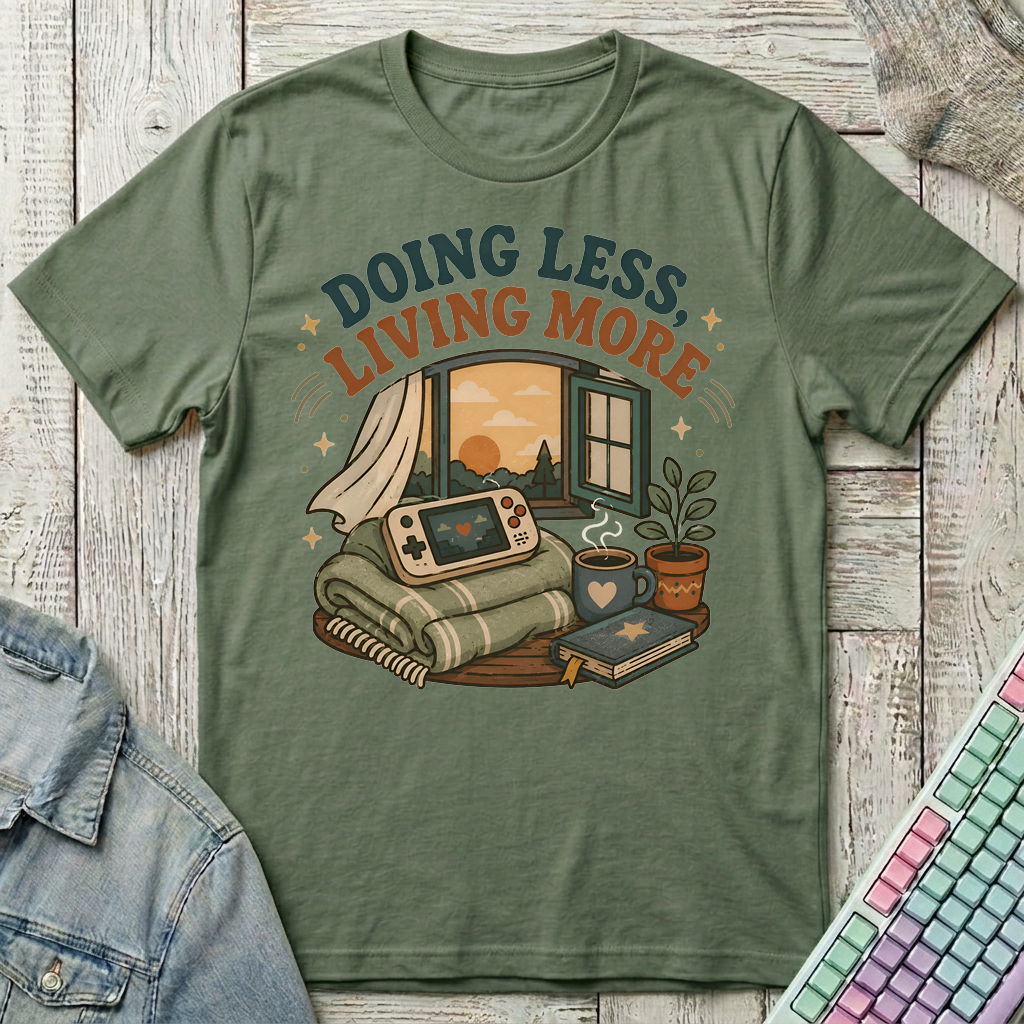 Doing Less Living More T-Shirt - Doing Less Living More_military_green