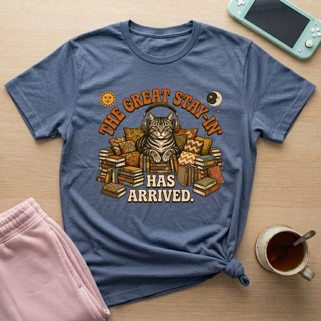 Feline Great Stay-In T-Shirt - Feline Great Stay-In_heather_indigo
