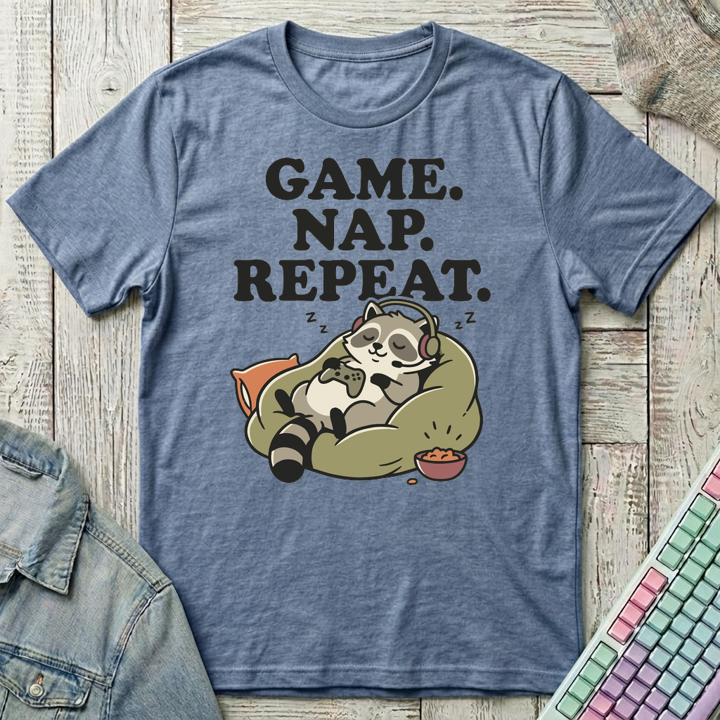 Game Nap Repeat T-Shirt - Game Nap Repeat_heather_indigo