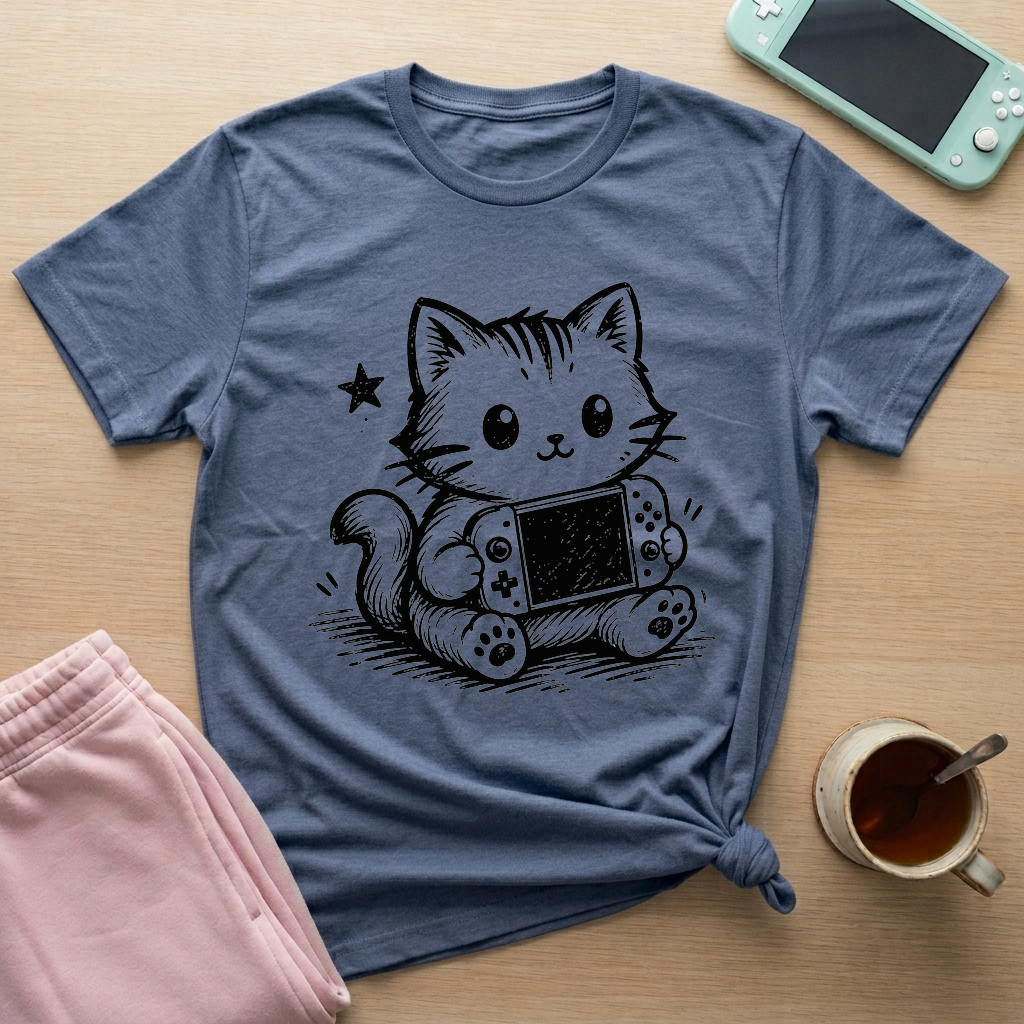 Gamer Cat T-Shirt - Gamer Cat_heather_indigo