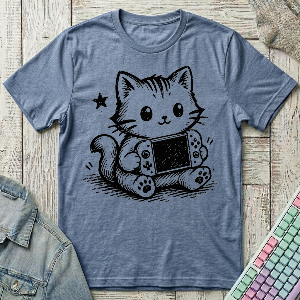Gamer Cat T-Shirt - Gamer Cat_heather_indigo