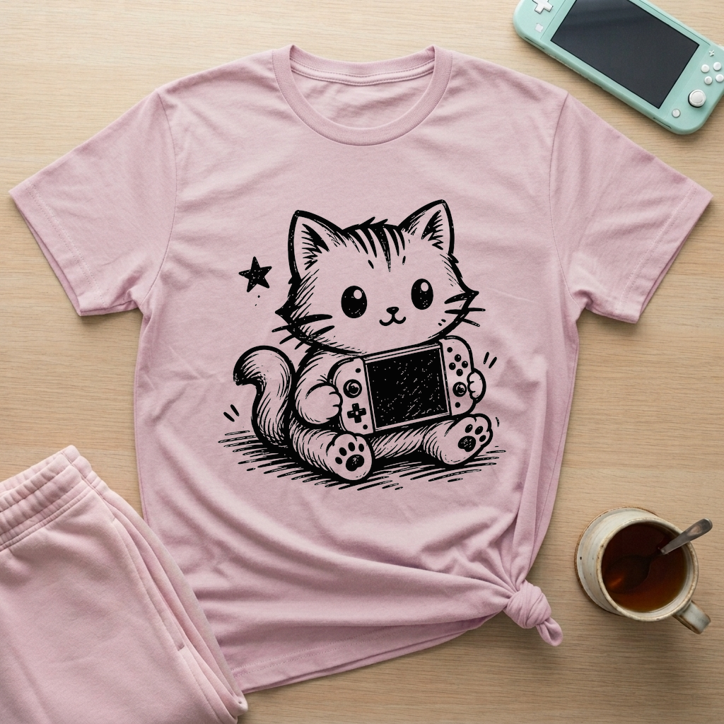 Gamer Cat T-Shirt - Gamer Cat_light_pink