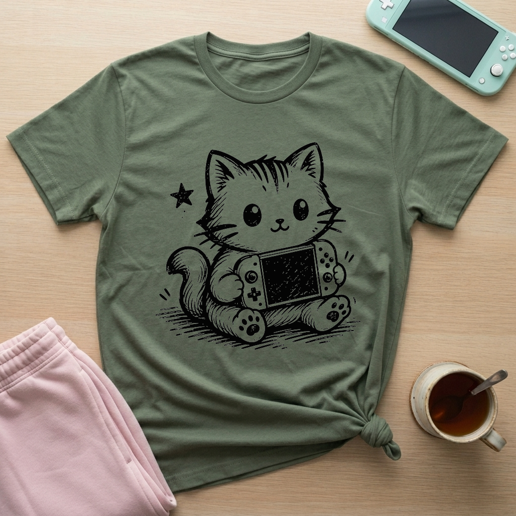 Gamer Cat T-Shirt - Gamer Cat_military_green