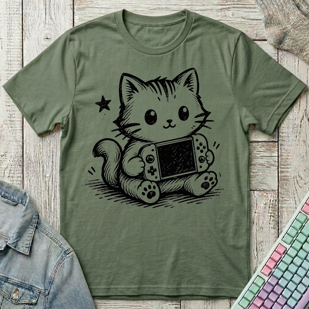 Gamer Cat T-Shirt - Gamer Cat_military_green
