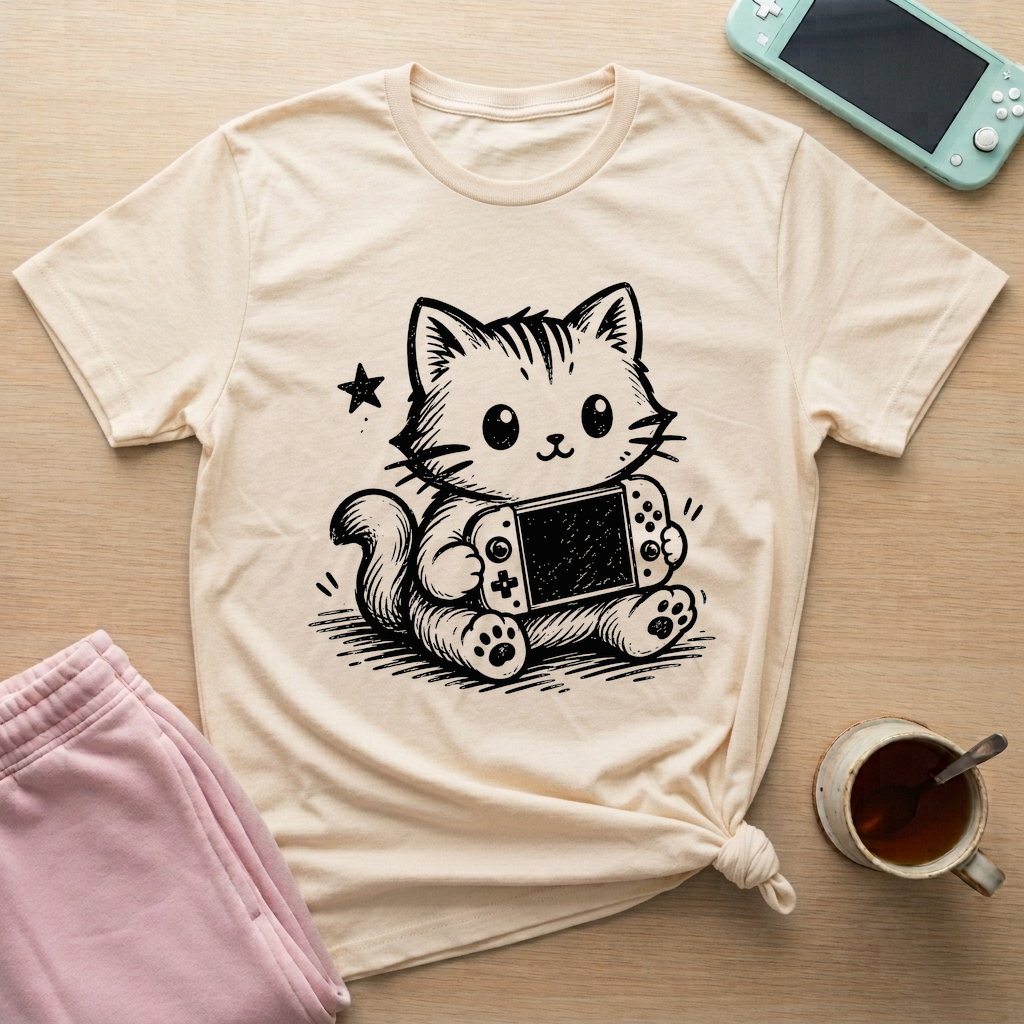 Gamer Cat T-Shirt - Gamer Cat_natural