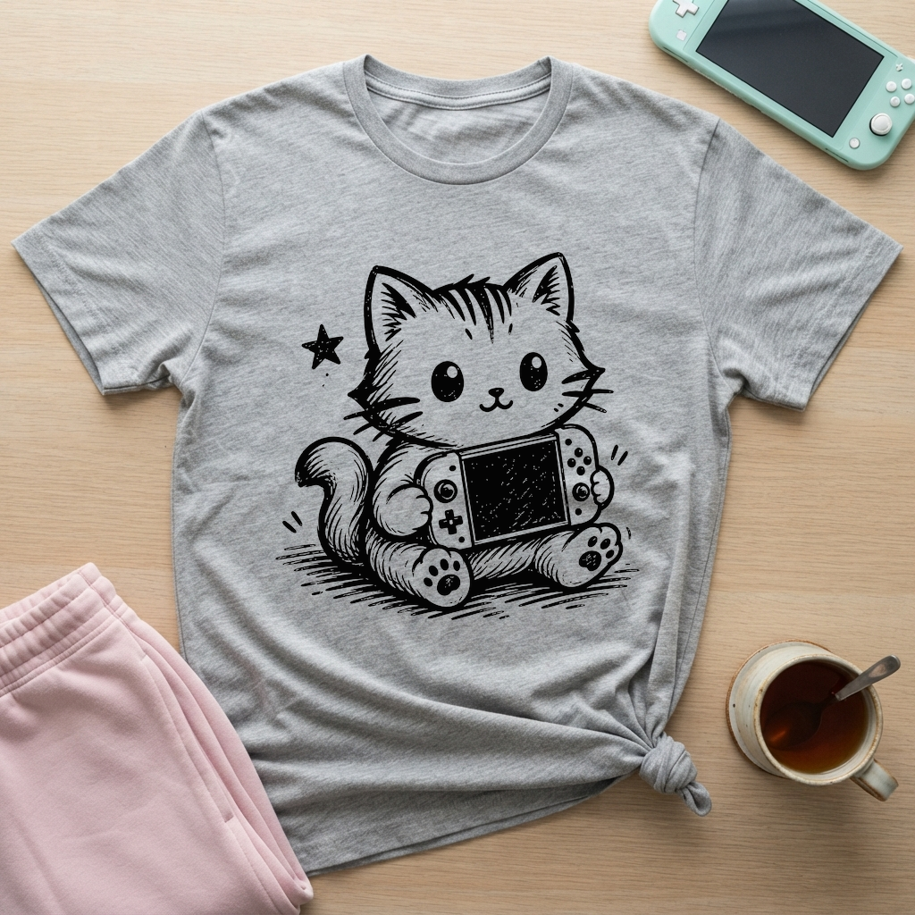 Gamer Cat T-Shirt - Gamer Cat_sport_grey