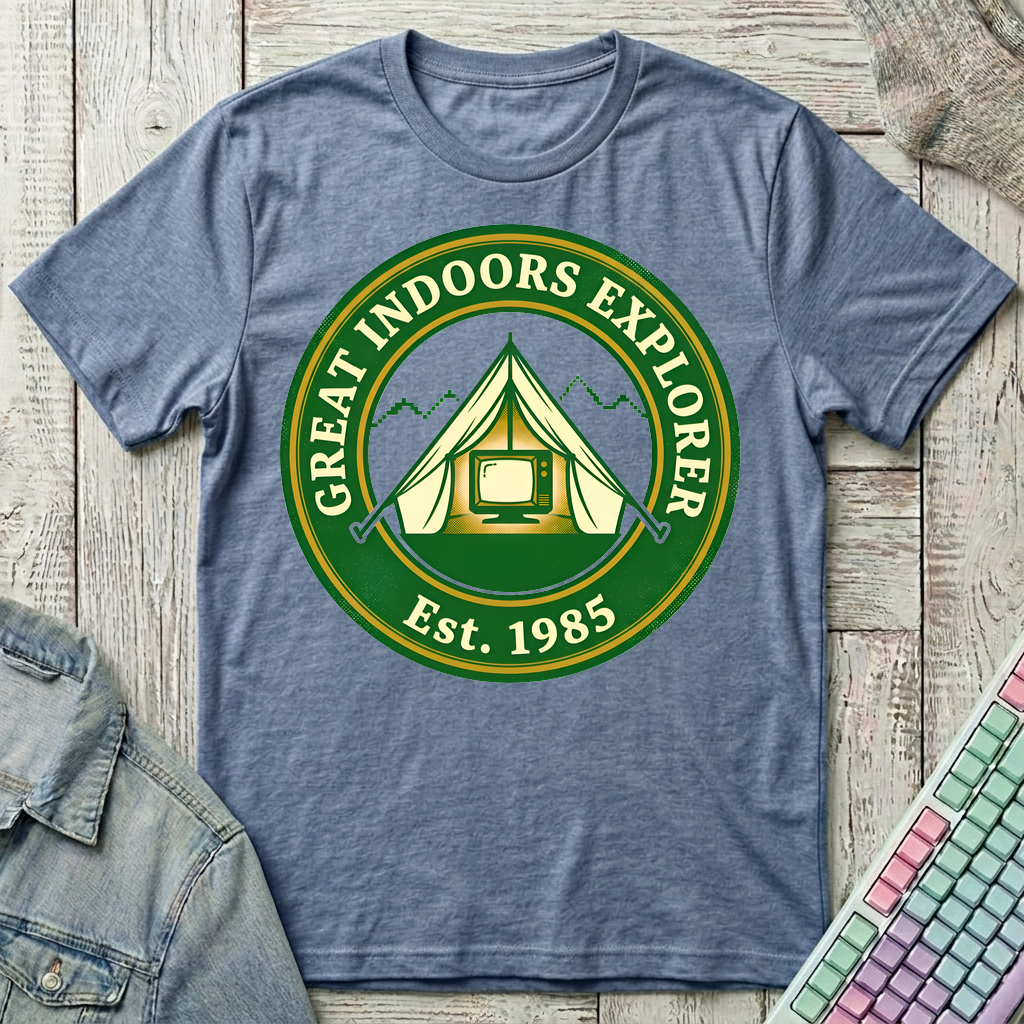 Great Indoors Explorer T-Shirt - Great Indoors Explorer_heather_indigo