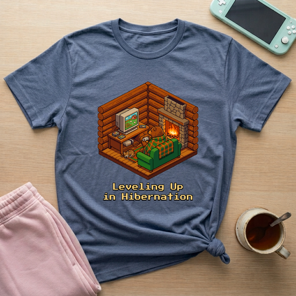 Hibernate & Level Up T-Shirt - Hibernate & Level Up_heather_indigo