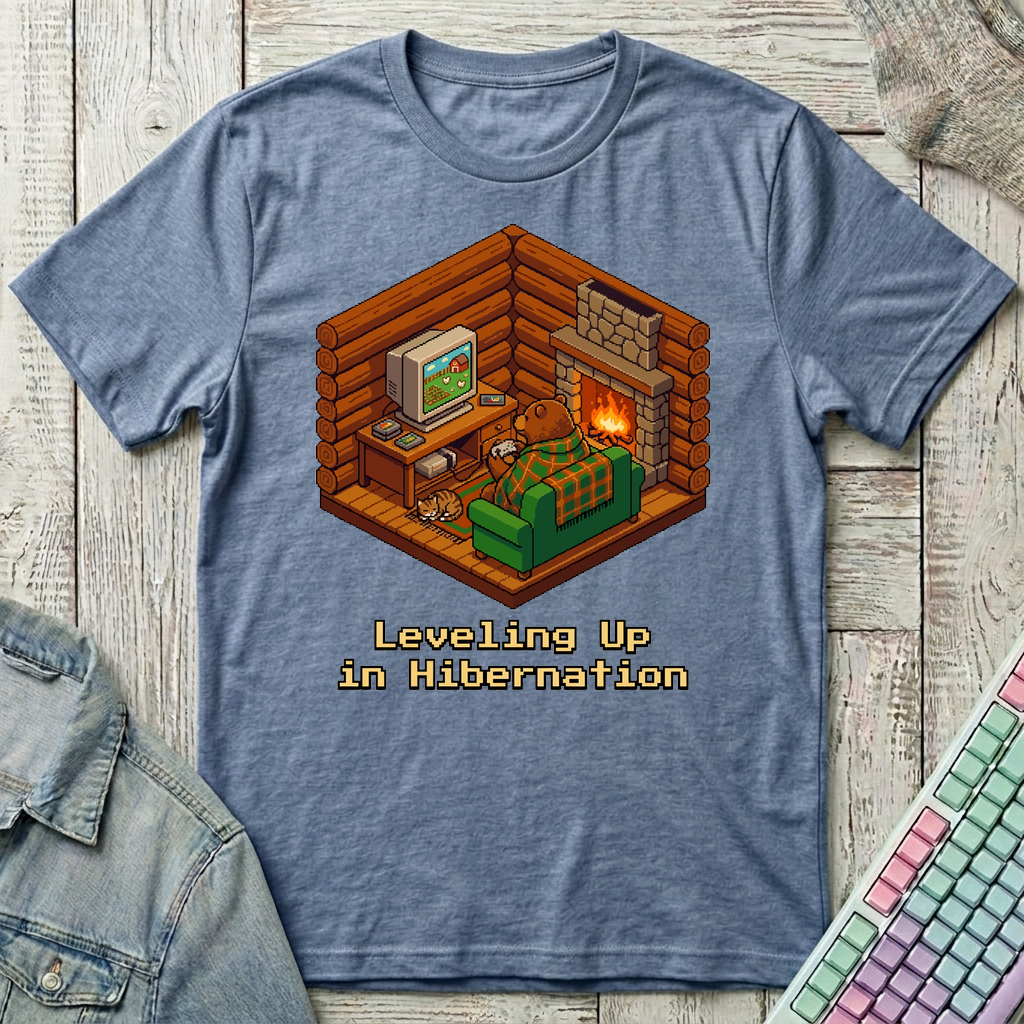 Hibernate & Level Up T-Shirt - Hibernate & Level Up_heather_indigo