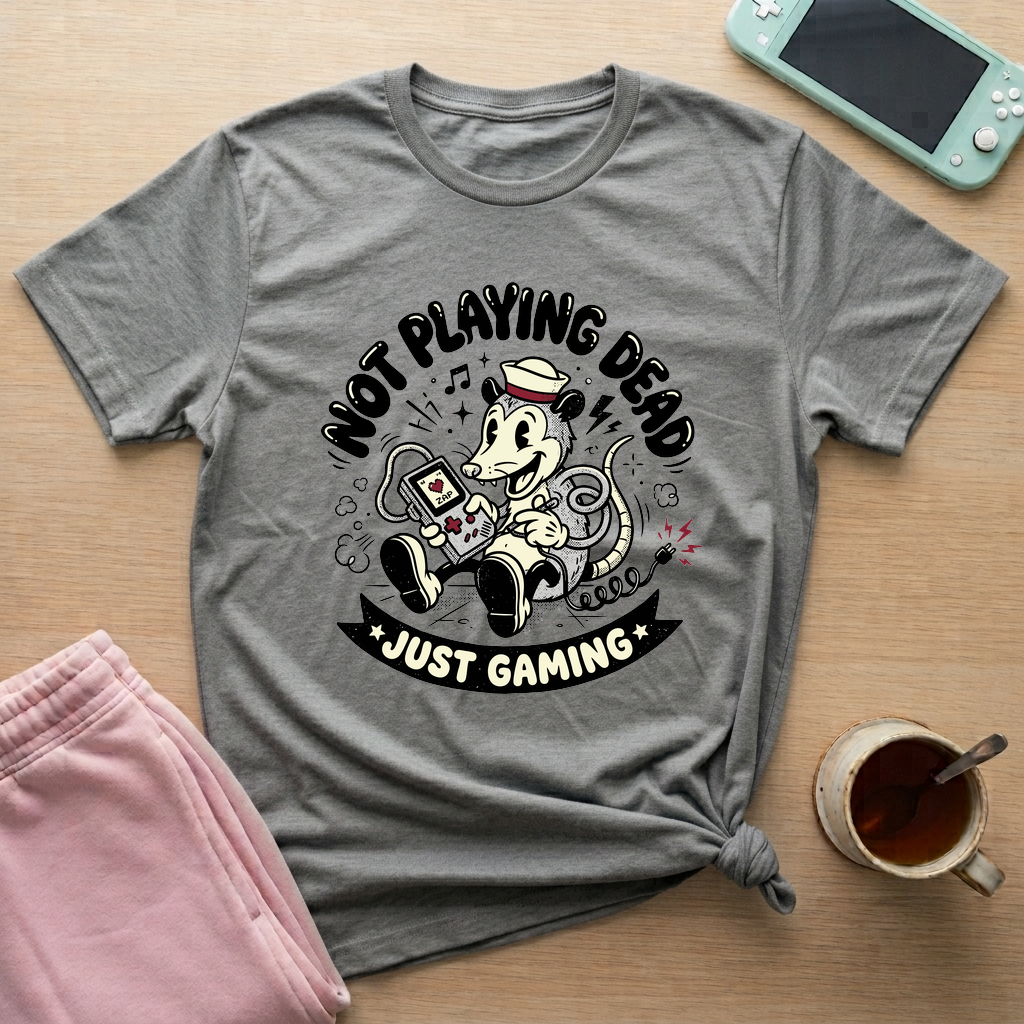 Just Gaming – Retro Possum T-Shirt - Just Gaming – Retro Possum_graphite_heather