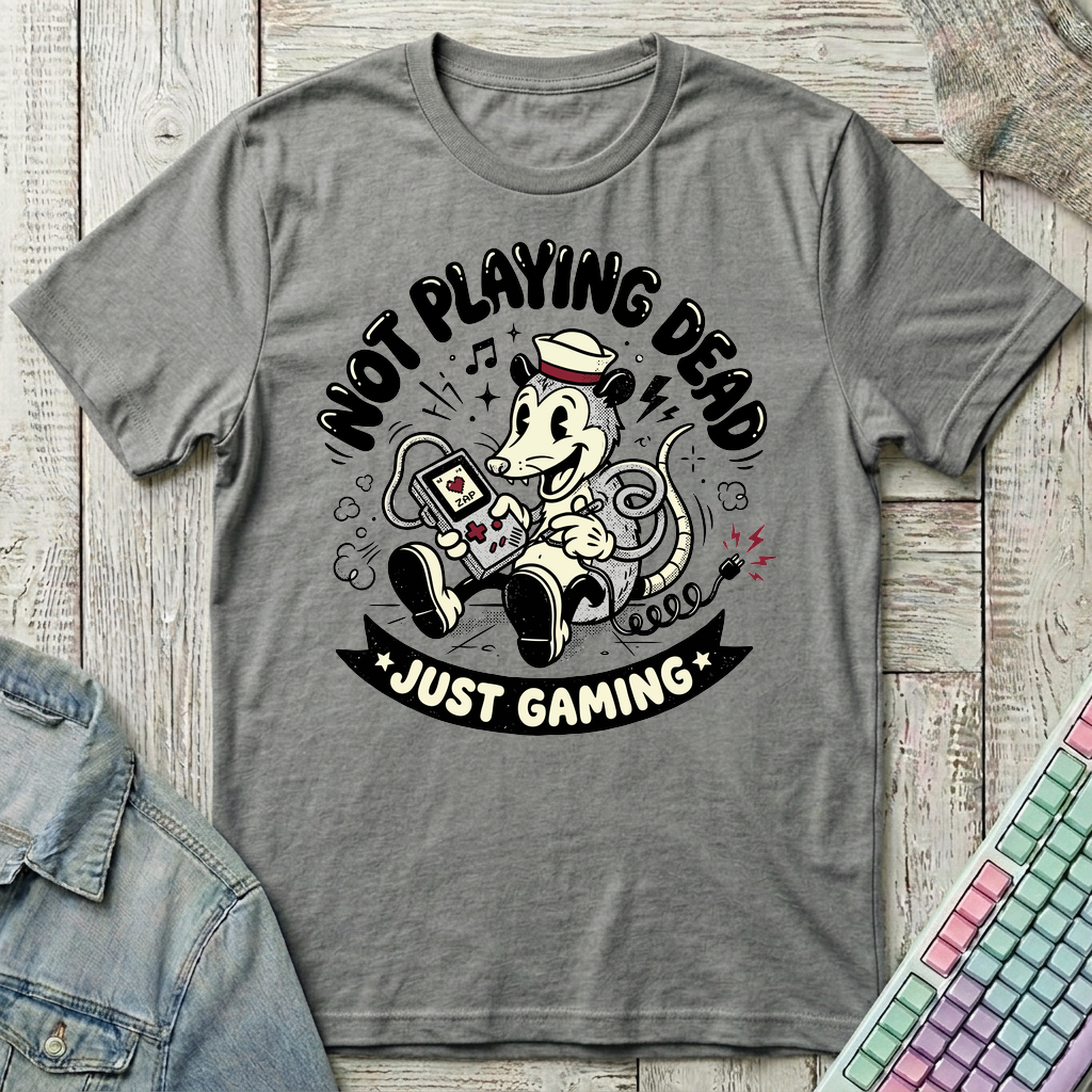 Just Gaming – Retro Possum T-Shirt - Just Gaming – Retro Possum_graphite_heather