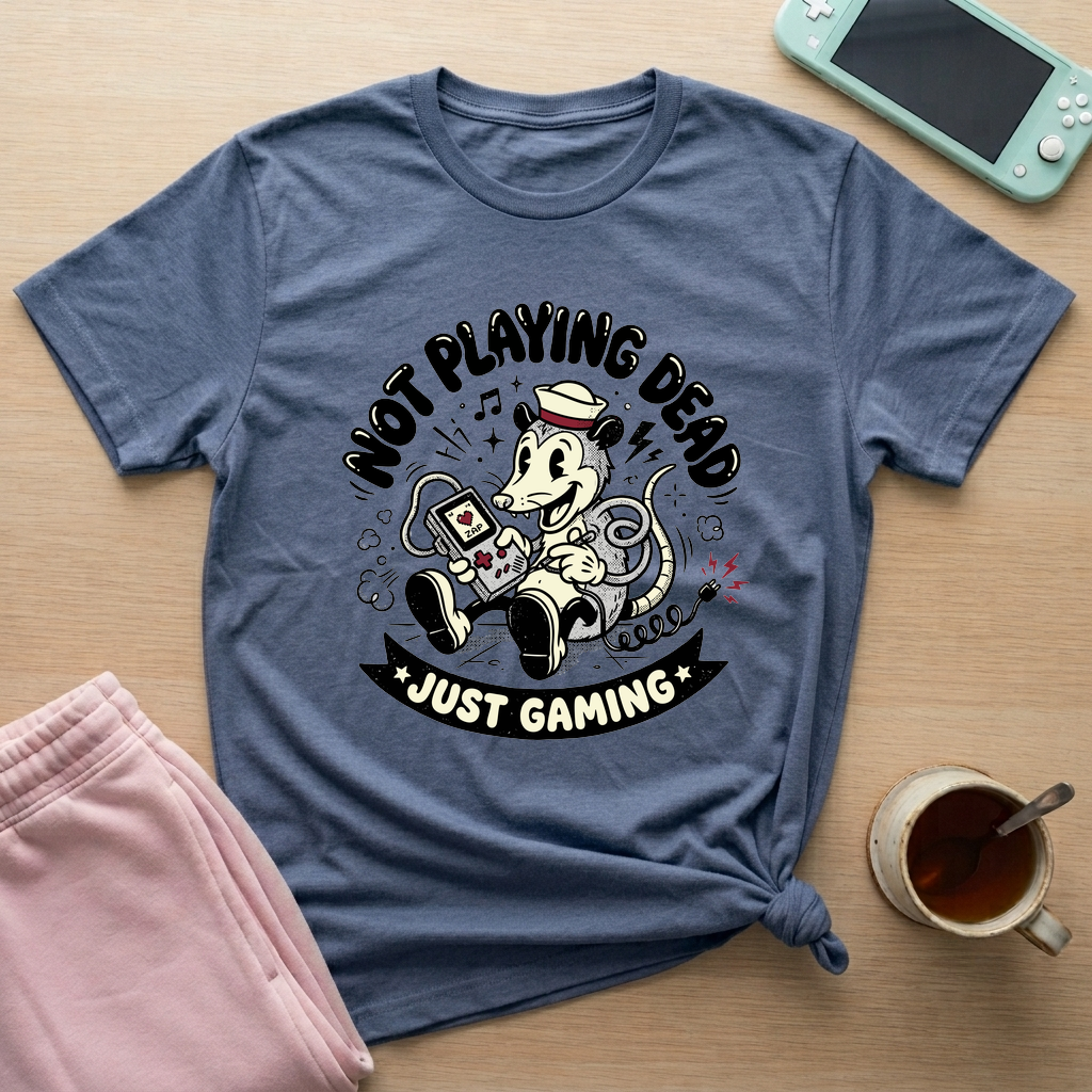 Just Gaming – Retro Possum T-Shirt - Just Gaming – Retro Possum_heather_indigo