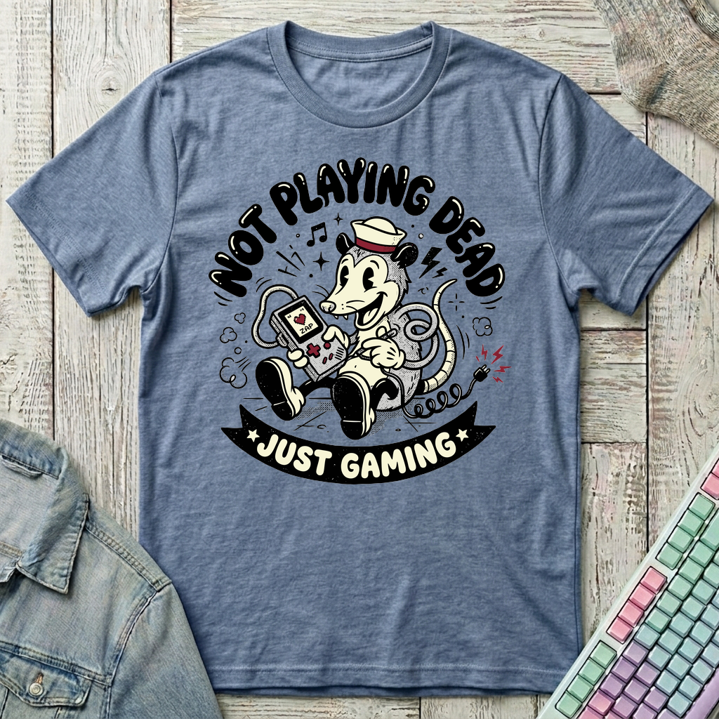 Just Gaming – Retro Possum T-Shirt - Just Gaming – Retro Possum_heather_indigo