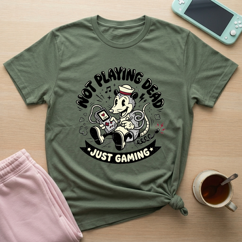 Just Gaming – Retro Possum T-Shirt - Just Gaming – Retro Possum_military_green