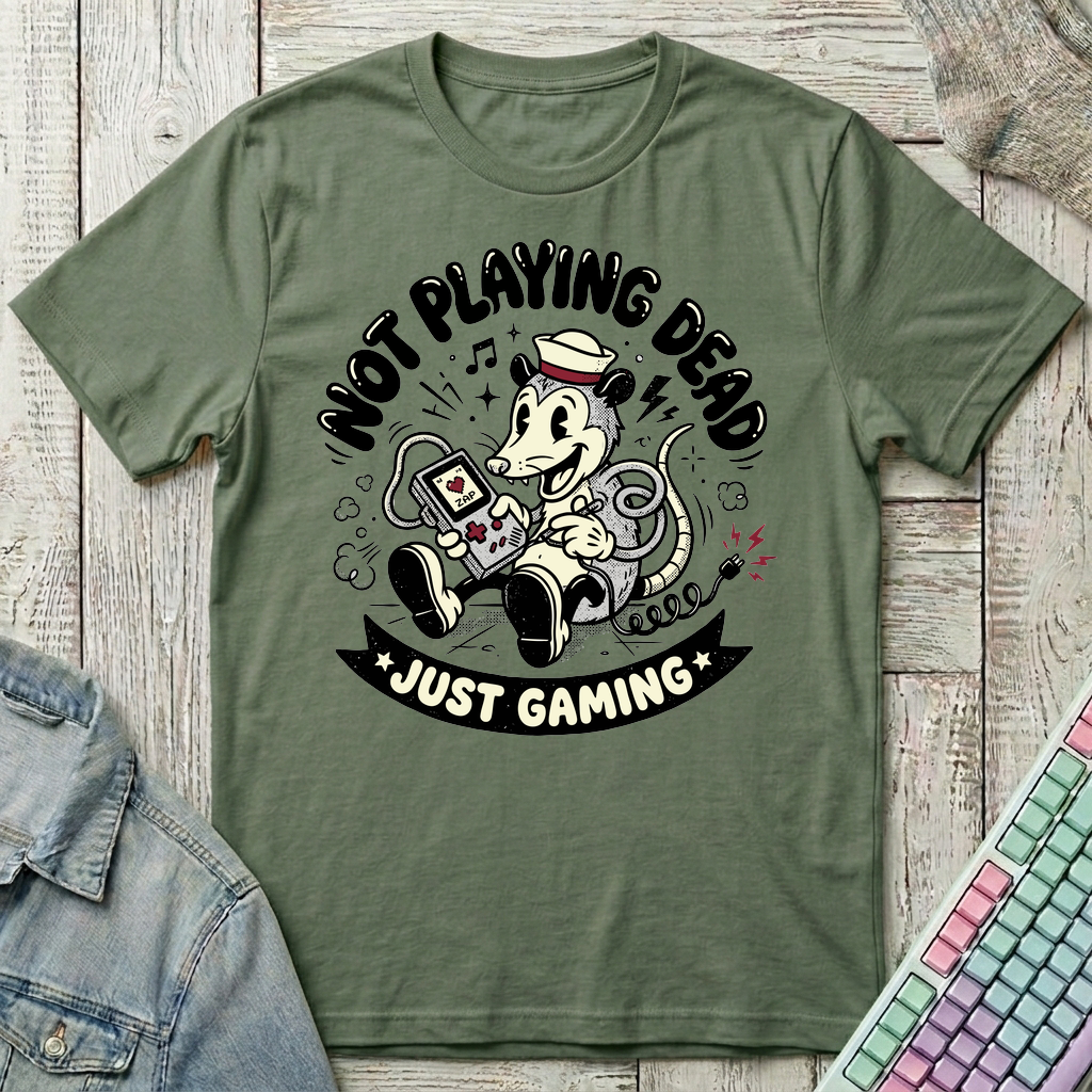 Just Gaming – Retro Possum T-Shirt - Just Gaming – Retro Possum_military_green