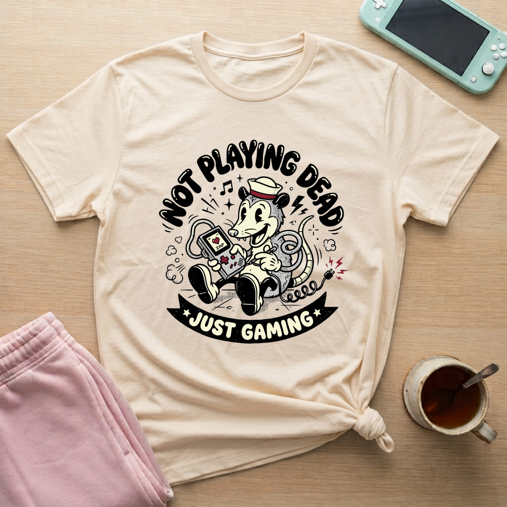 Just Gaming – Retro Possum T-Shirt - Just Gaming – Retro Possum_natural