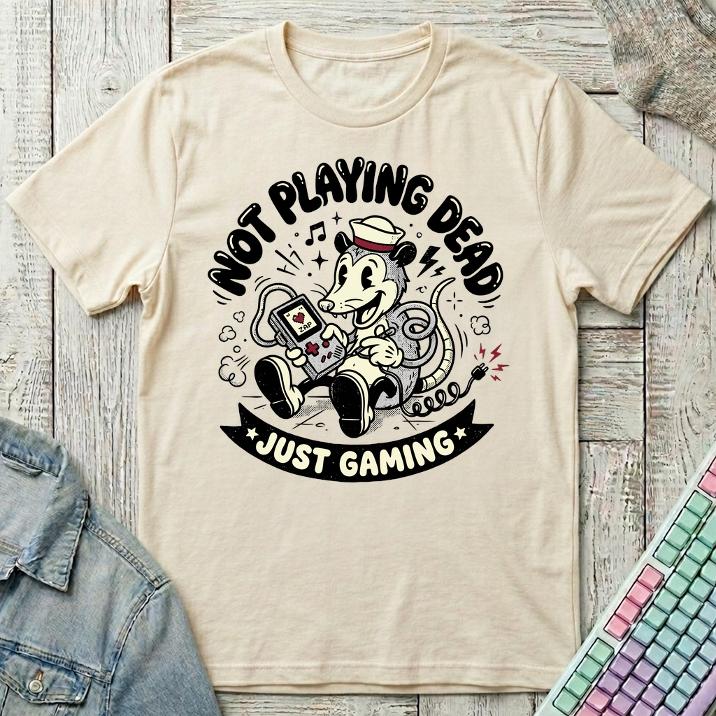 Just Gaming – Retro Possum T-Shirt - Just Gaming – Retro Possum_natural