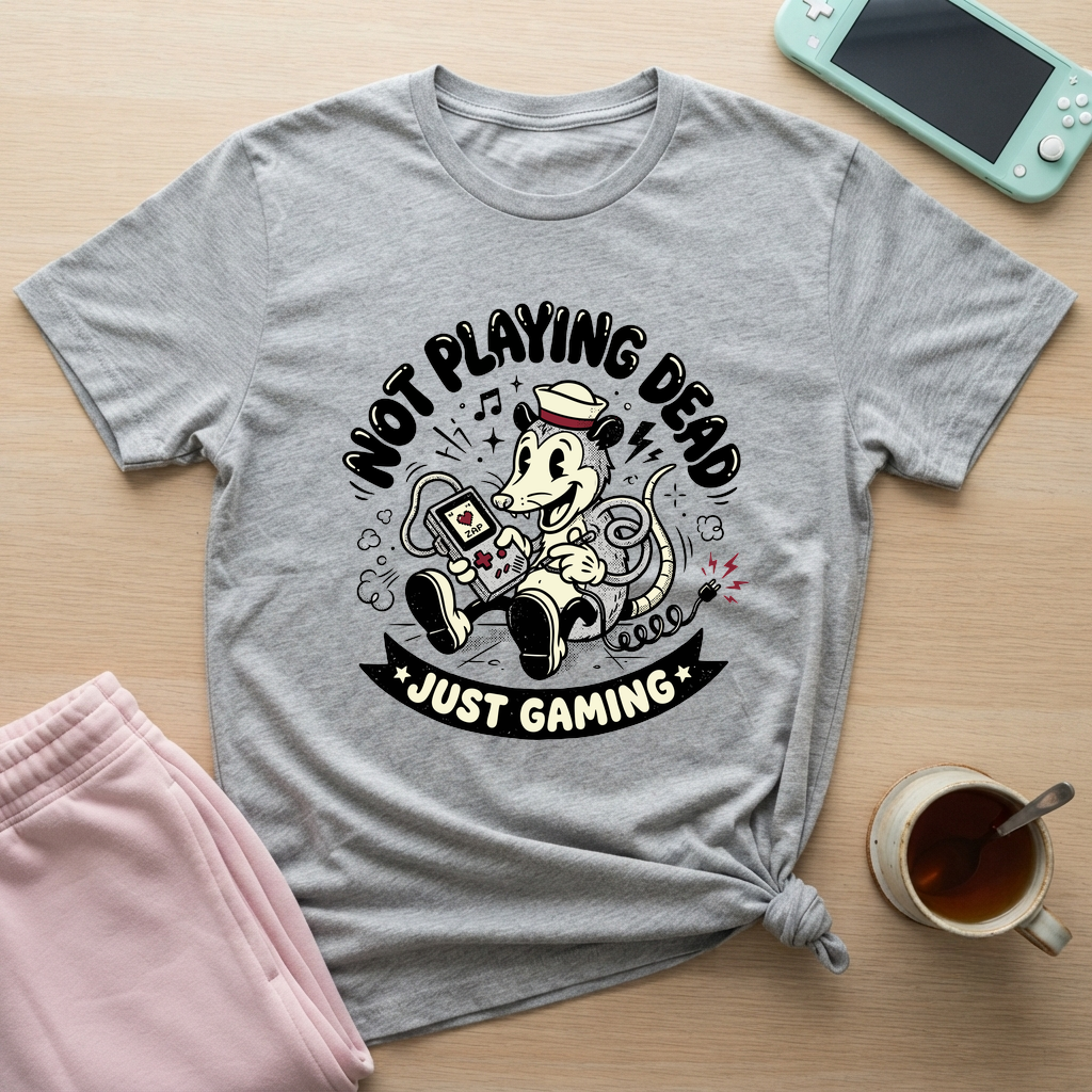 Just Gaming – Retro Possum T-Shirt - Just Gaming – Retro Possum_sport_grey
