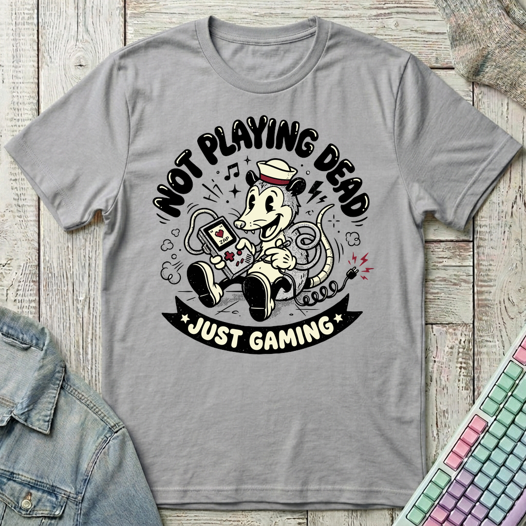 Just Gaming – Retro Possum T-Shirt - Just Gaming – Retro Possum_sport_grey
