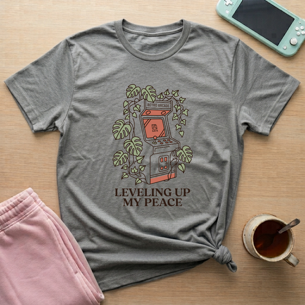 Leveling Up My Peace – Retro Arcade T-Shirt - Leveling Up My Peace – Retro Arcade_graphite_heather