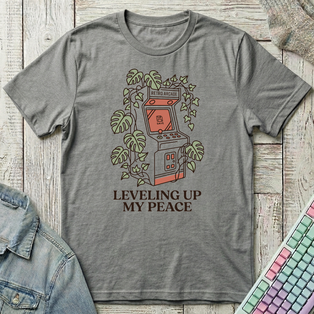 Leveling Up My Peace – Retro Arcade T-Shirt - Leveling Up My Peace – Retro Arcade_graphite_heather