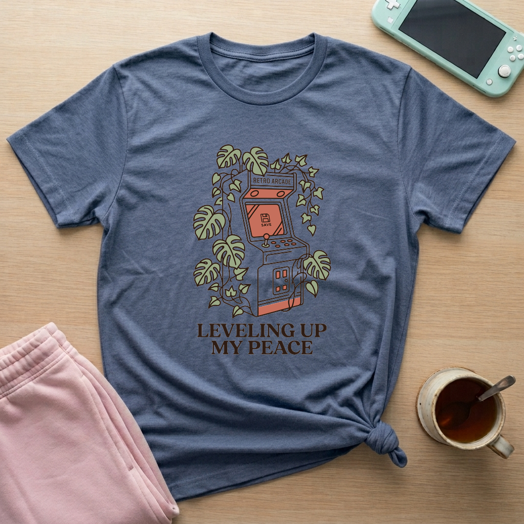 Leveling Up My Peace – Retro Arcade T-Shirt - Leveling Up My Peace – Retro Arcade_heather_indigo