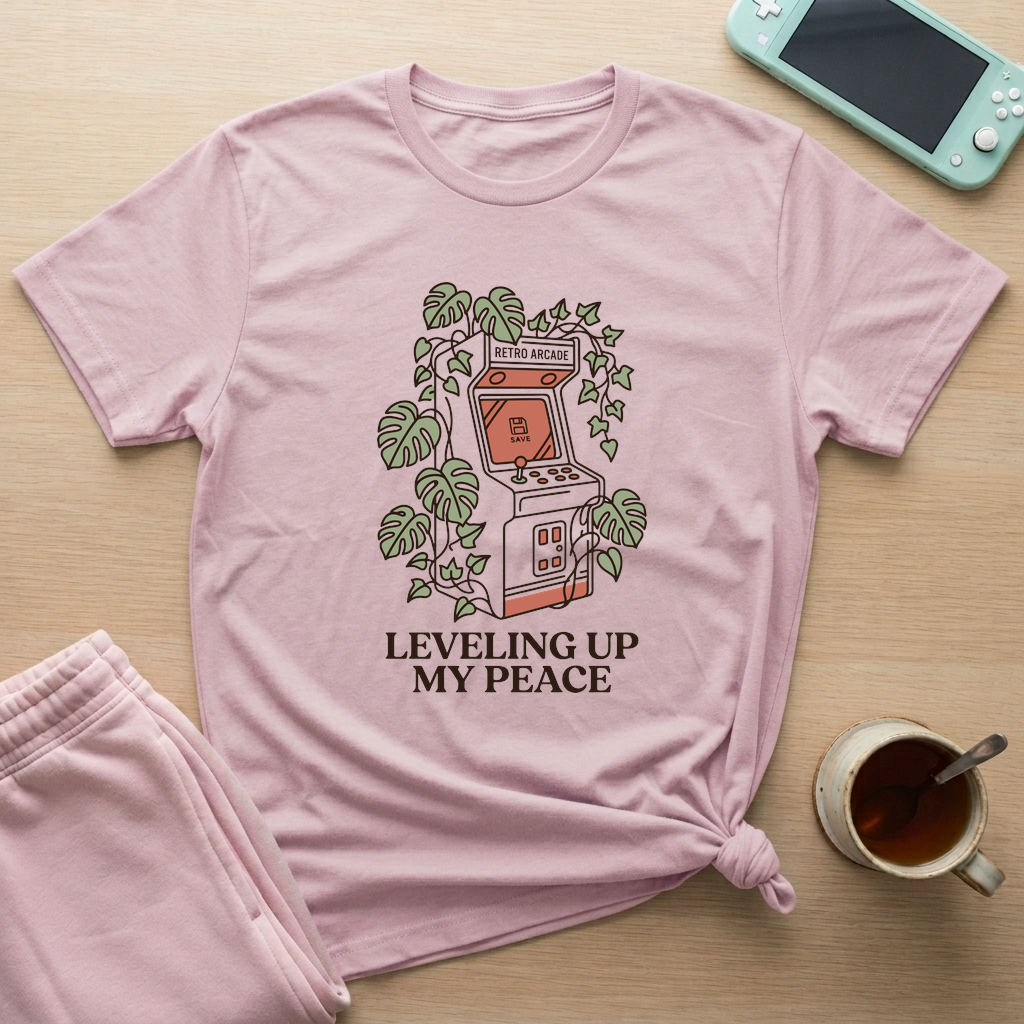 Leveling Up My Peace – Retro Arcade T-Shirt - Leveling Up My Peace – Retro Arcade_light_pink