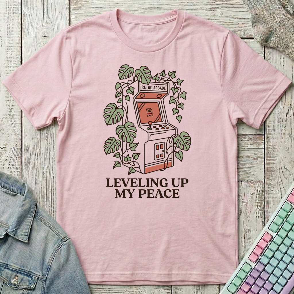 Leveling Up My Peace – Retro Arcade T-Shirt - Leveling Up My Peace – Retro Arcade_light_pink