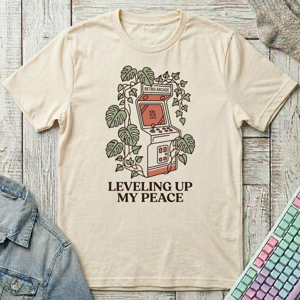 Leveling Up My Peace – Retro Arcade T-Shirt - Leveling Up My Peace – Retro Arcade_natural