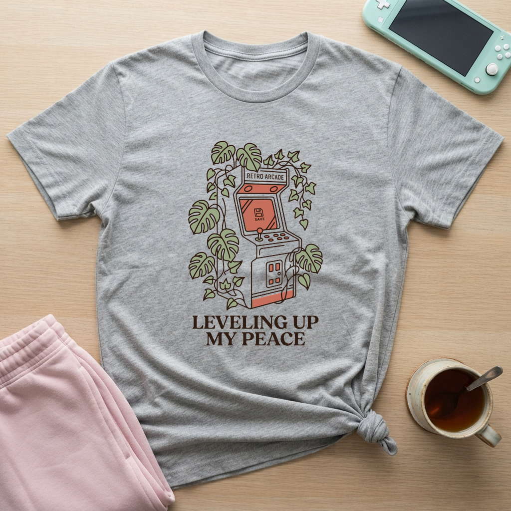 Leveling Up My Peace – Retro Arcade T-Shirt - Leveling Up My Peace – Retro Arcade_sport_grey