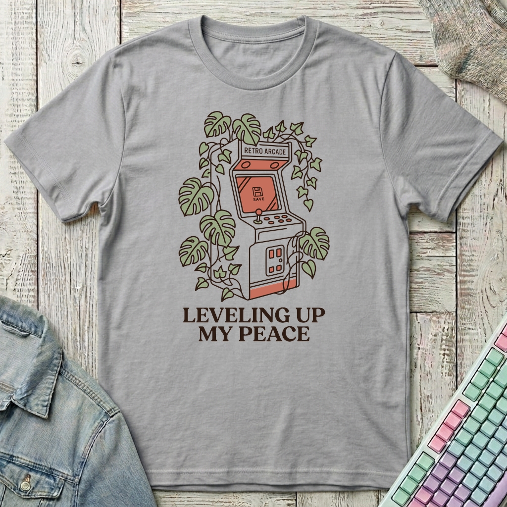 Leveling Up My Peace – Retro Arcade T-Shirt - Leveling Up My Peace – Retro Arcade_sport_grey