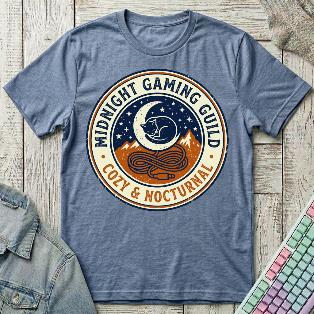 Midnight Gaming Guild – Cozy & Nocturnal T-Shirt - Midnight Gaming Guild – Cozy & Nocturnal_heather_indigo