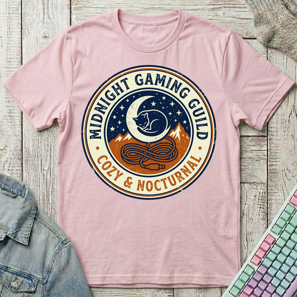Midnight Gaming Guild – Cozy & Nocturnal T-Shirt - Midnight Gaming Guild – Cozy & Nocturnal_light_pink