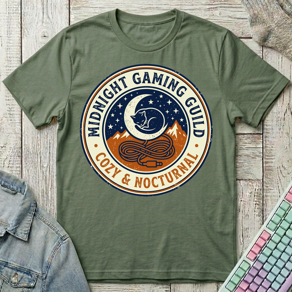 Midnight Gaming Guild – Cozy & Nocturnal T-Shirt - Midnight Gaming Guild – Cozy & Nocturnal_military_green