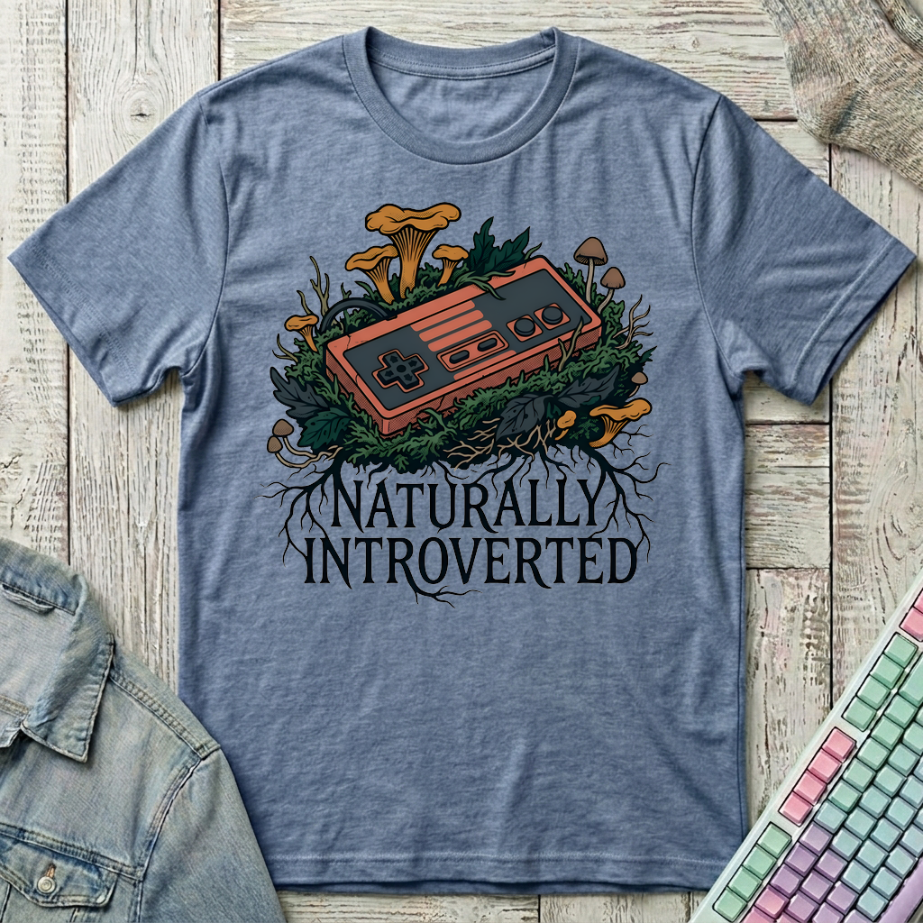 Naturally Introverted – Retro Controller T-Shirt - Naturally Introverted – Retro Controller_heather_indigo