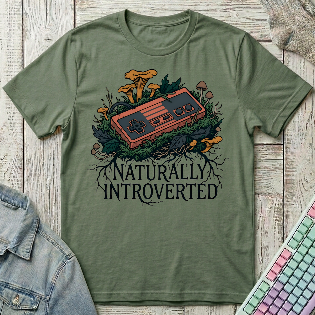 Naturally Introverted – Retro Controller T-Shirt - Naturally Introverted – Retro Controller_military_green