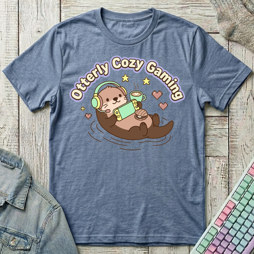 Otterly Cozy Gaming T-Shirt - Otterly Cozy Gaming_heather_indigo