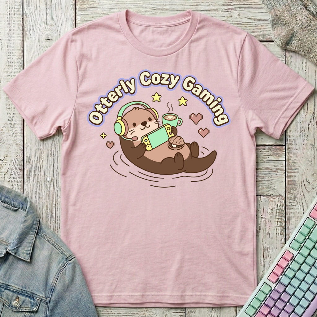 Otterly Cozy Gaming T-Shirt - Otterly Cozy Gaming_light_pink