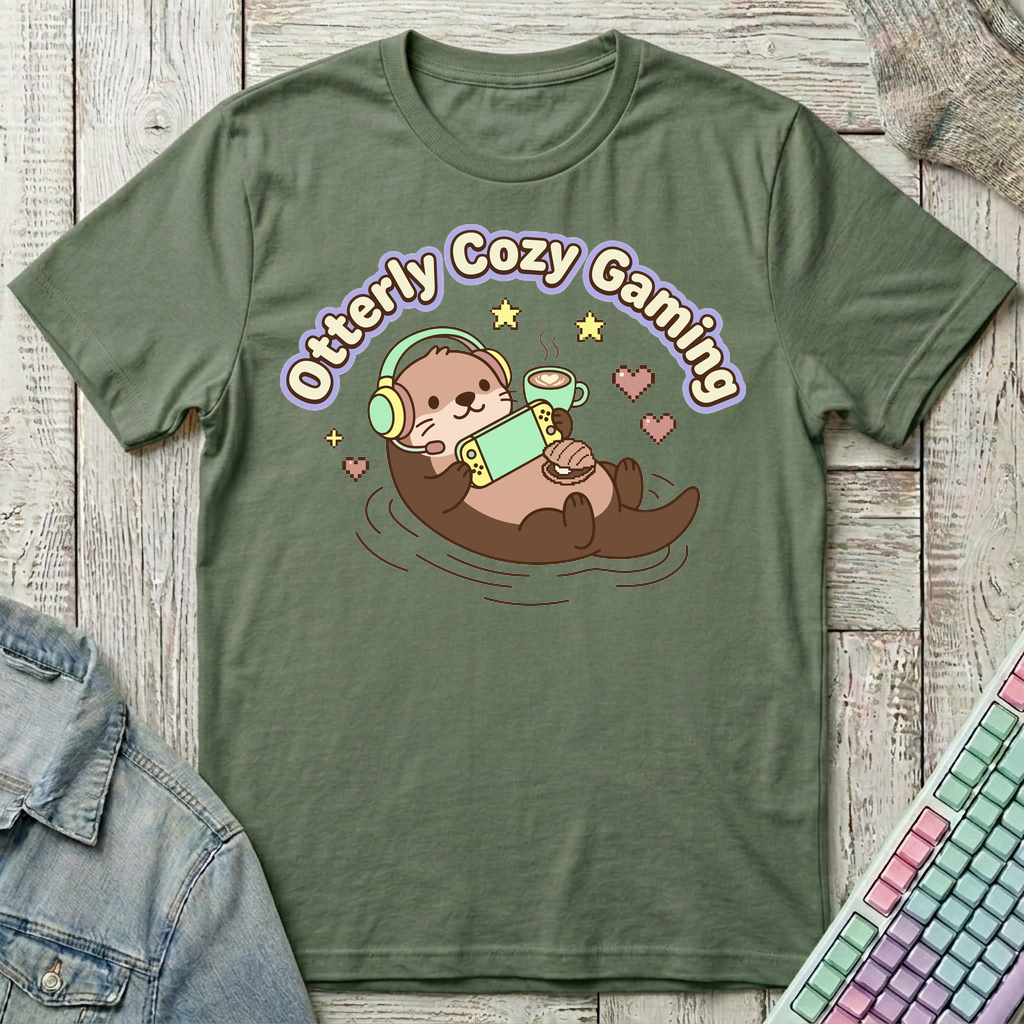 Otterly Cozy Gaming T-Shirt - Otterly Cozy Gaming_military_green