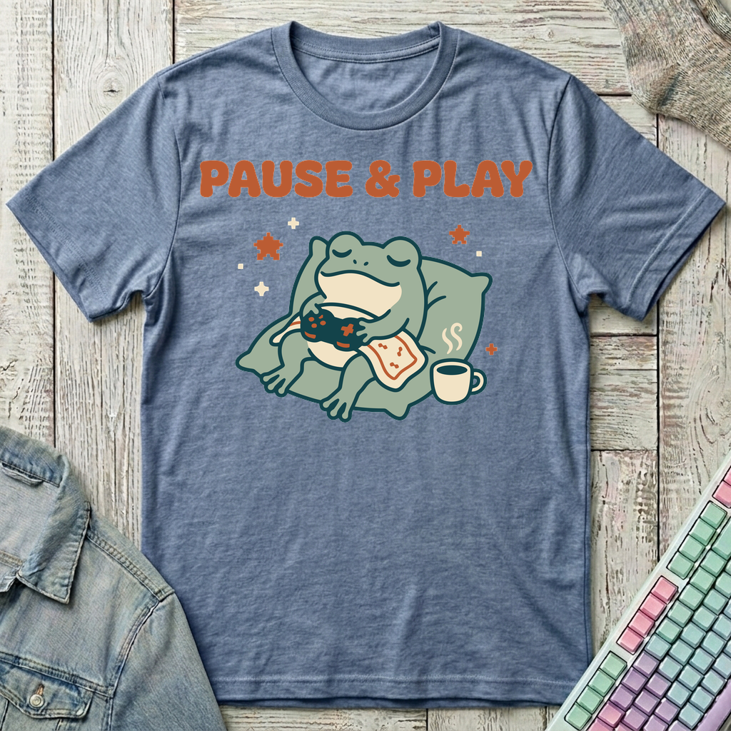 Pause & Play Frog T-Shirt - Pause & Play Frog_heather_indigo