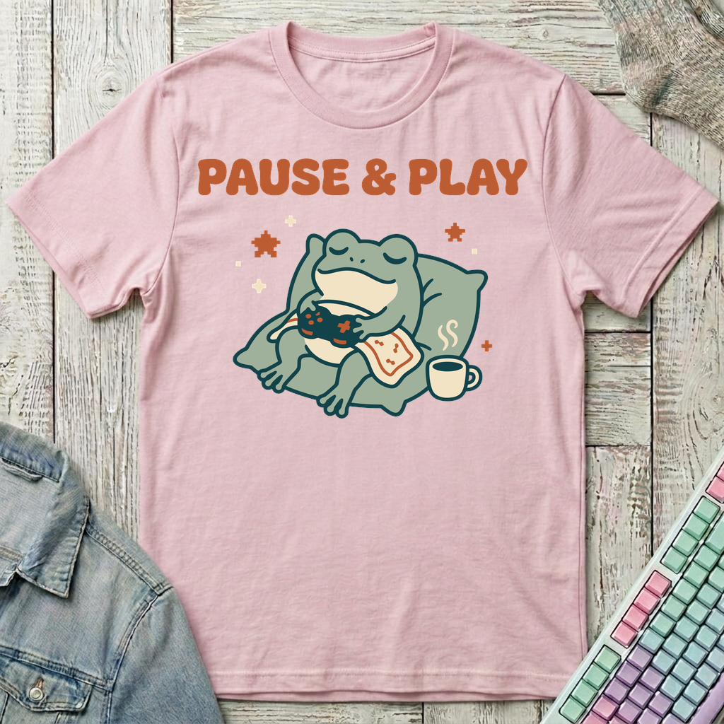 Pause & Play Frog T-Shirt - Pause & Play Frog_light_pink
