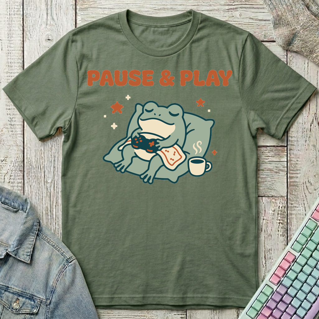 Pause & Play Frog T-Shirt - Pause & Play Frog_military_green