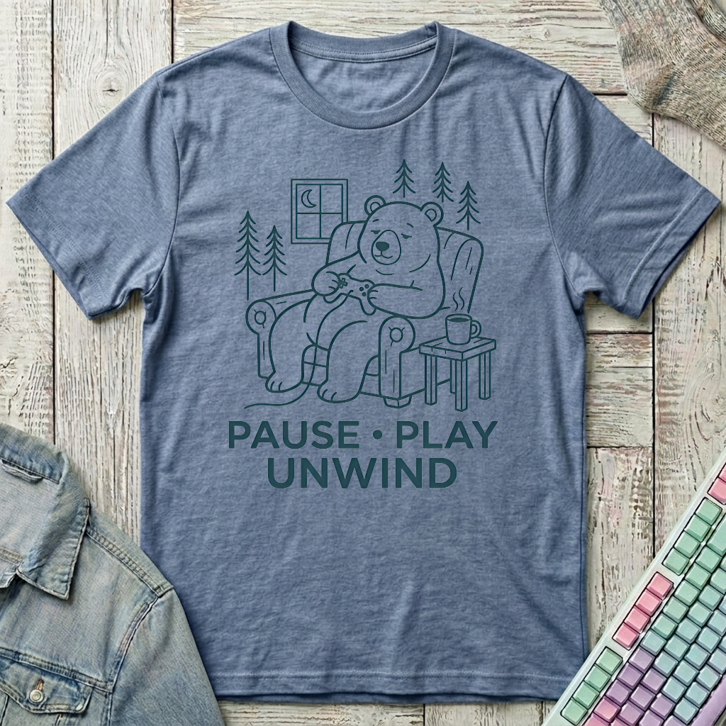 Pause Play Unwind T-Shirt - Pause Play Unwind_heather_indigo