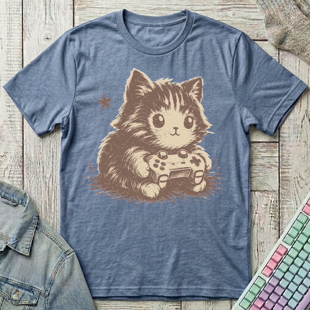 Paws on Controller T-Shirt - Paws on Controller_heather_indigo